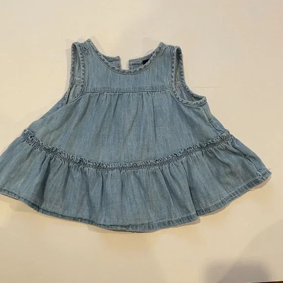 GAP Baby Denim Tiered Shirt Tank Top Blue Chambray 3-6 Months - Picture 6 of 6